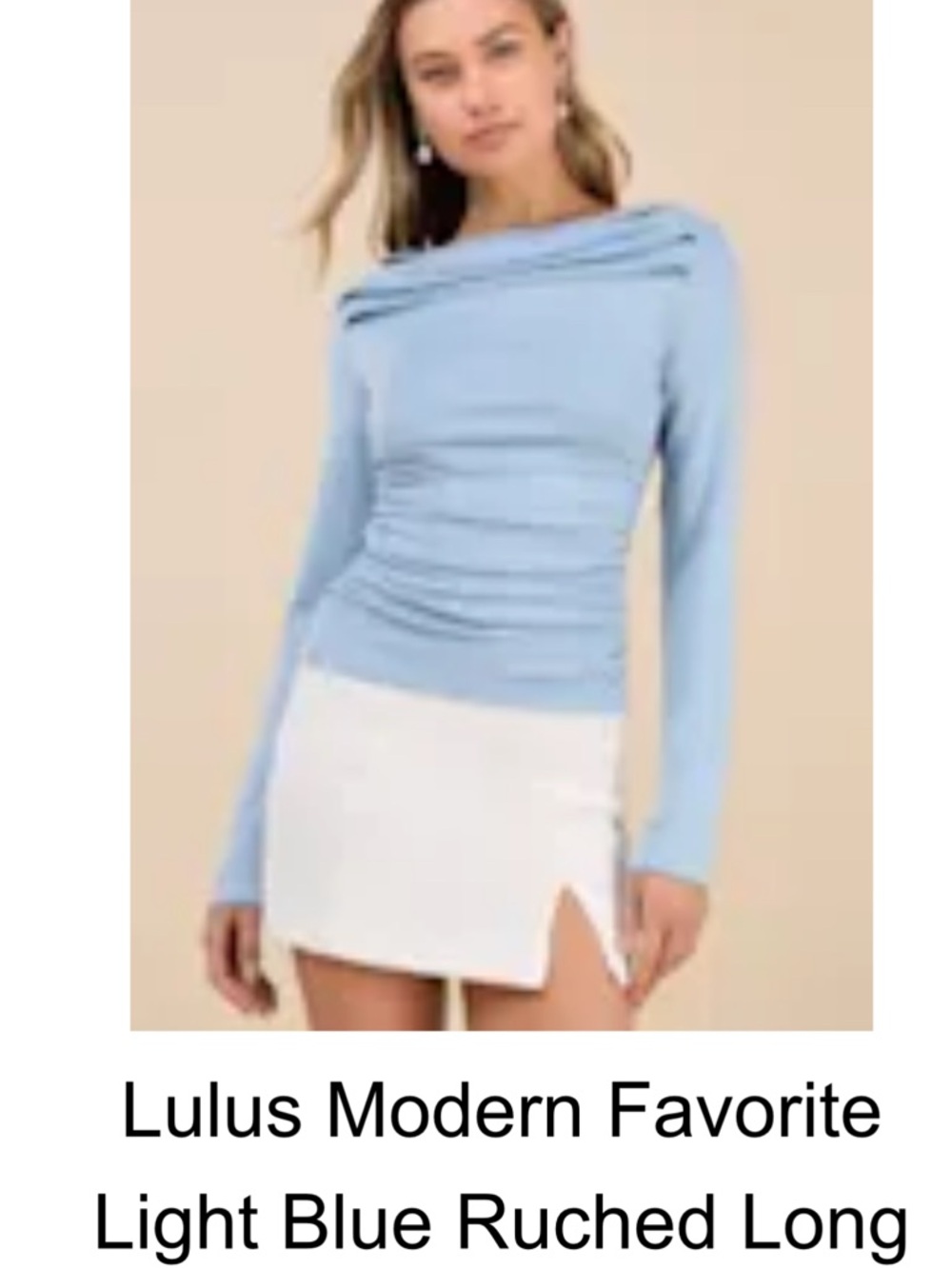 Lulu's Sky Blue Off-the-Shoulder Ruched Long Sleeve Sweater